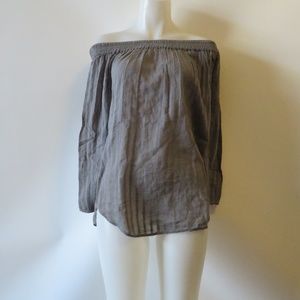 SUNDAYS GRAY STRIPED OFF SHOULDER BLOUSE *